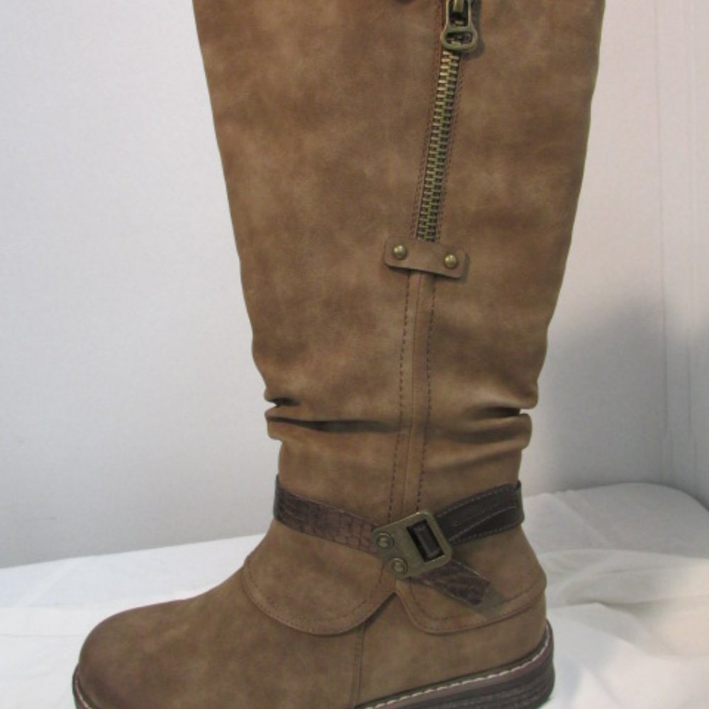 Emmshu "Clesy" Cognac Tall Boot with Buckle Detail